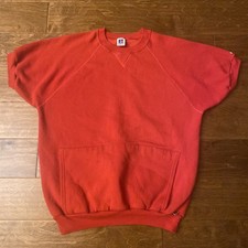 Vtg 80s Russell Athletic USA Waffle Knit Thermal Short Sleeve Red Sweatshirt L