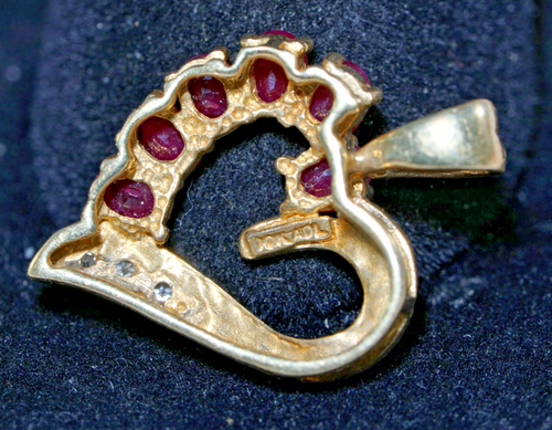 10K Yellow Gold 1ctw *HEART* Natural RUBY + Diamond Pendant, 2 grams - Picture 4 of 9