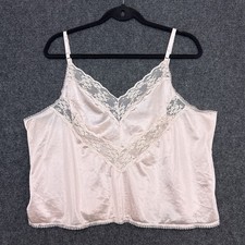 Vintage Montgomery Ward Camisole XL Pink Lace Trim Nylon Antron III USA Dainty
