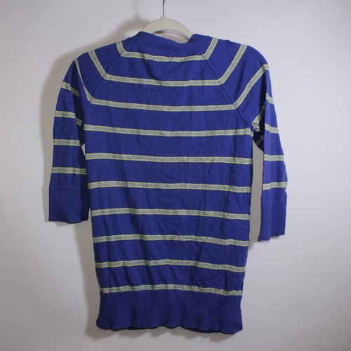 Mossimo Supply Co Blue 100% Cotton Striped Quarter Sleeve Cardigan Size M - Picture 2 of 4