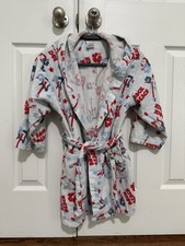 Kid  s Hooded Fleece Swim Robe Belted Tie Rock Music Print L 10/12 Runs small 