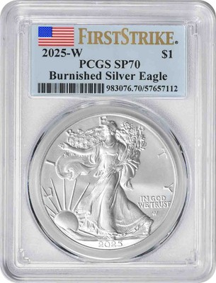 #ad 2025 W $1 American Silver Eagle Burnished SP70 First Strike PCGS $131.25