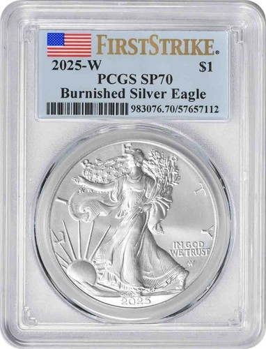 2025-W $1 American Silver Eagle Burnished SP70 First Strike PCGS - Bild 1 von 2