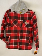 Carhartt Boys Jacket Sherpa Lined Snap Front Flannel Hooded Sz XL 18-20 Youth