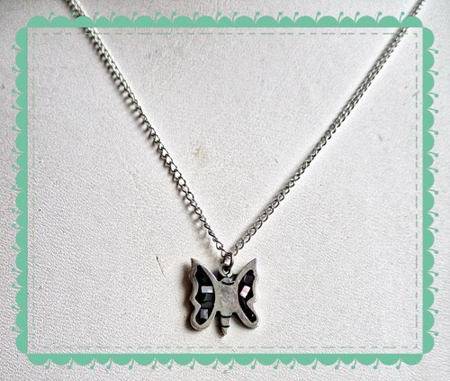 STERLING SILVER .925 Butterfly Abalone Shell - Enamel. 15" Silver Chain P162-SS - Picture 4 of 5
