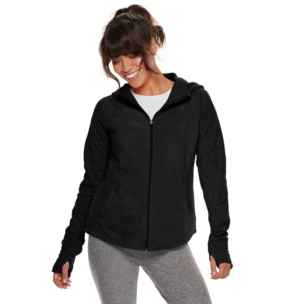 Women's Petite Tek Gear Microfleece Hooded Jacket Black ()