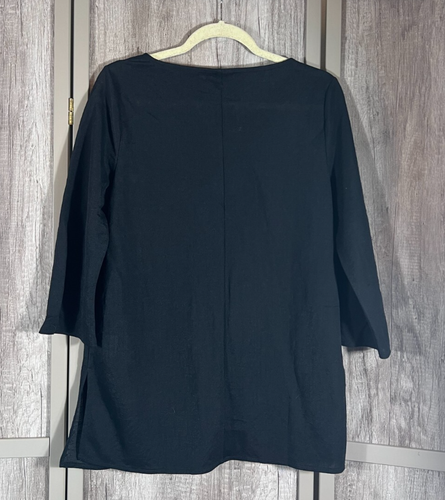 Women's Petite Alfani NWT Black Tunic Top Size PM V-Neck 3/4 Sleeves Stretch - Picture 2 of 8