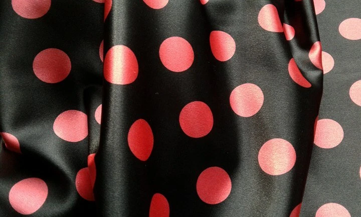Polyester Black satin fabric Large Polka dot print Summer clothes Coral dress - Image 4 of 4