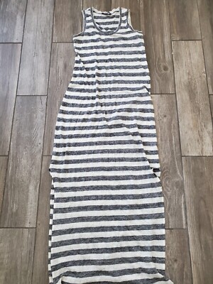 Michael Stars Linen Gray And White Striped Tank Dress With Side Slits In Sz  XS | eBay
