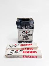 Vintage Scripto Mechanical Pencil Eraser Lead Lot Black Eraser 0.5 F350