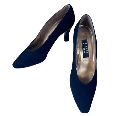 Vintage Stuart Weitzman Black Velvet Suede Leather Pointy Toe Pump Shoes  Size 10