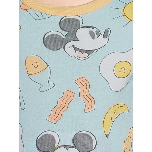 Disney Mickey Mouse 12M Bacon & Eggs Snug Fit Long Sleeve Pajama Set Blue Yellow - Picture 2 of 2