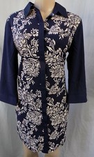 LOFT BLUE & BEIGE FLORAL 3/4 SLEEVES LIGHTWEIGHT SHIFT SHIRT DRESS SIZE: S NWT