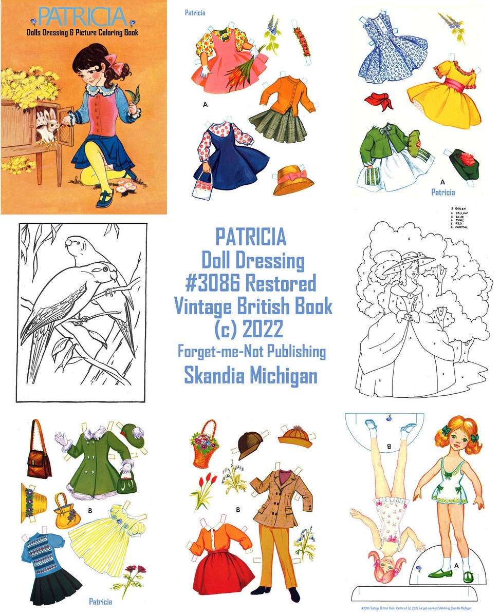 UNCUT PATRICIA Doll Dressing Paper Dolls Restored British book w/coloring  pgs