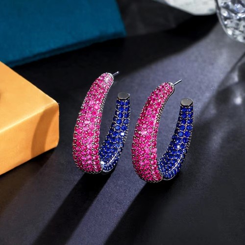 2.50 Ctw Created Pink Sapphire & Blue 14K Black Gold Plated Circle Hoop Earrings - Picture 2 of 6