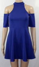 Tobi Royal Blue Skater Mini Dress Cold Shoulder High Neck XS NWOT