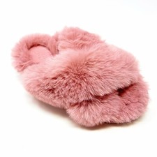 Girl s Fuzzy Cross-Band House Slippers Slides Soft Fluffy Pink Cat Jack S 13/1