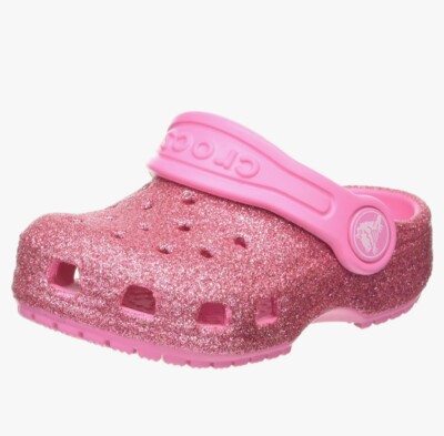 Crocs Pink Lemonade Glitter Big Kids Sz 6 Classic Clogs GUC  display picture 2
