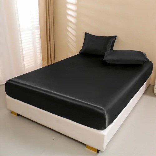 Satin Bed Sheets Sheets Set 4Pcs Silky Bedding Set Sheet Sheet + 2 Pillowcases - Picture 6 of 35