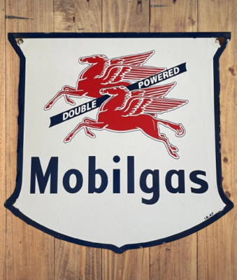 Mobil Gas Double Power Porcelain Enamel Heavy Metal Sign 24 Inches Double Side