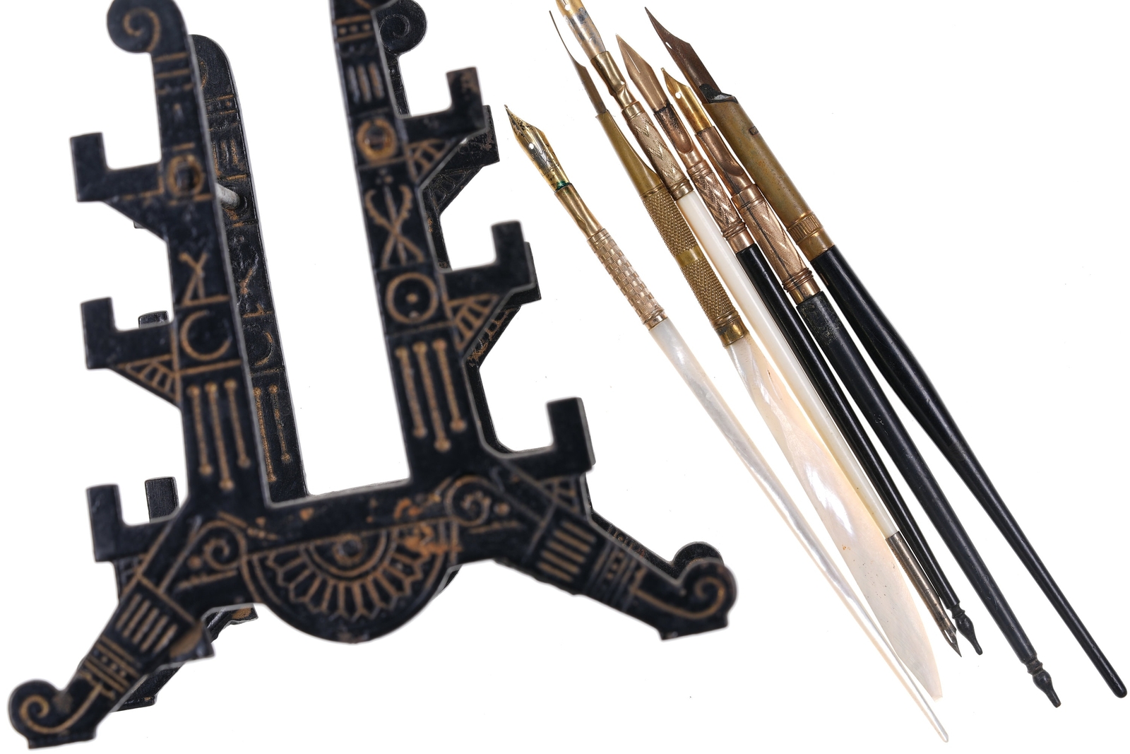 c1890 Banker's Dip Pen Stand with Mother of pearl calligraphy pens eBay