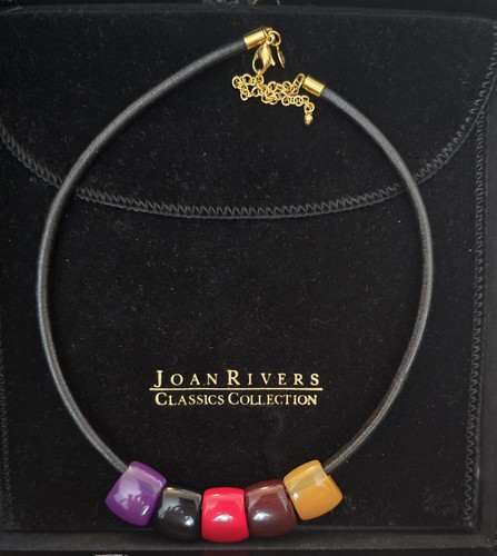 Joan Rivers Leather Cord Italian style necklace/choker w/resin~Rhinestone Beads - Picture 2 of 4