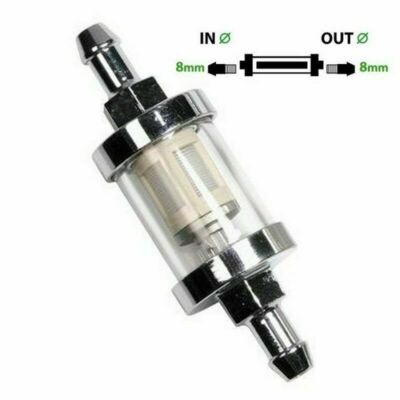 Pro Fuel Filter Chrome Plated Glass Petrol Inline Inlet 5/16'' 8mm Kit