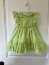 Girls vintage Dress Green Ruffles Daisies Petticoat Swiss Dot 24 mo 2t