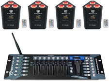 4 Rockville RF WEDGE BLACK RGBWA UV Battery Wireless DMX Up Lights Controller