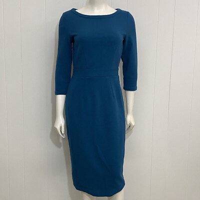 Boden Mia Ottoman Dress Womens US 4 UK 8 Teal Cotton Stretch Ribbed Sheath