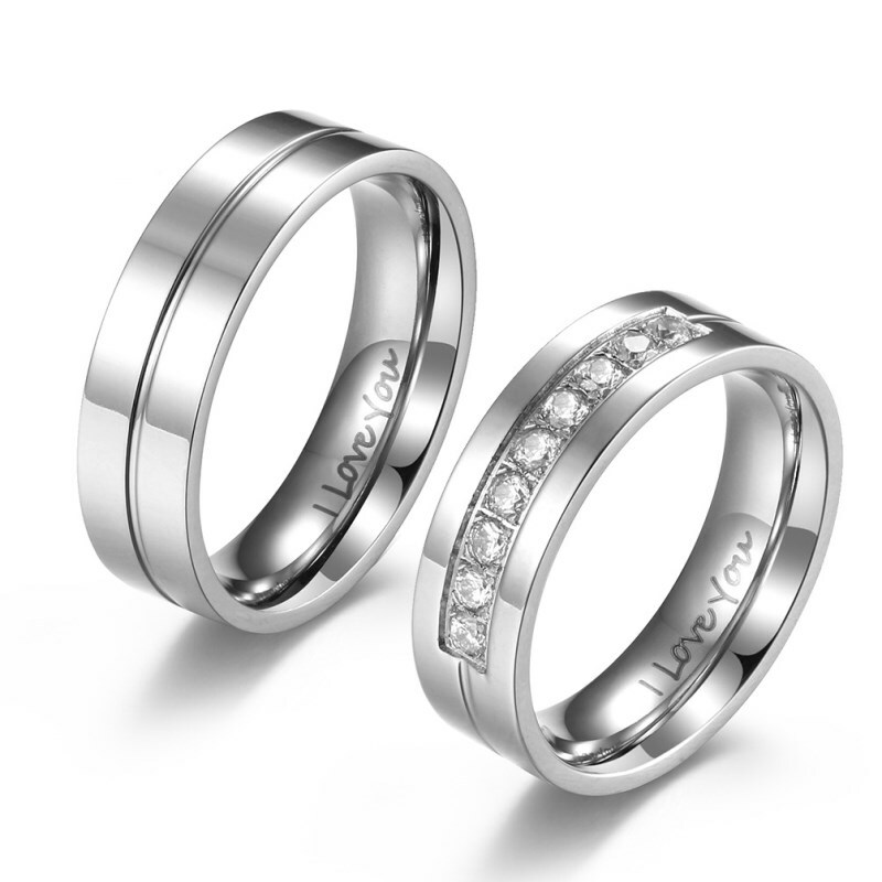 ⭐︎marry⭐︎ I Love You' Couple Ring 6mm Men/Women CZ Stainless Steel Wedding
