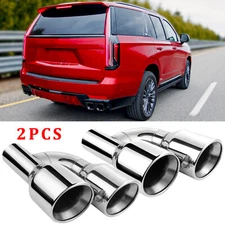 For Cadillac Escalade Pair 2.5" In Quad 4" Out Dual Wall Exhaust Tips Slant Cut