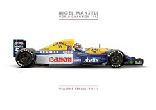 Nigel Mansell Illustration Poster A3 F1 World Champion Williams Renault FW14B