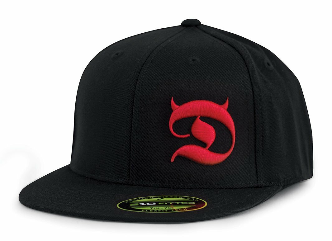 NEW Red Devil Clothing HORNED D 210 FlexFit Hat BLKRED S/M L/XL  #C-666-BLK-RED-F
