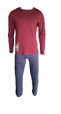 mens pyjamas/pajamas burgundy/blue printed size M