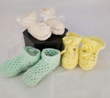Vtg Baby Booties Socks Shoe Hand Knit Crochet