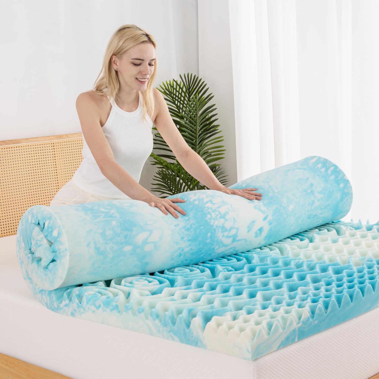 EGOHOME 5-Zone Memory Foam Mattress Topper 2 Inch Full, Cooling Infused Foam ...