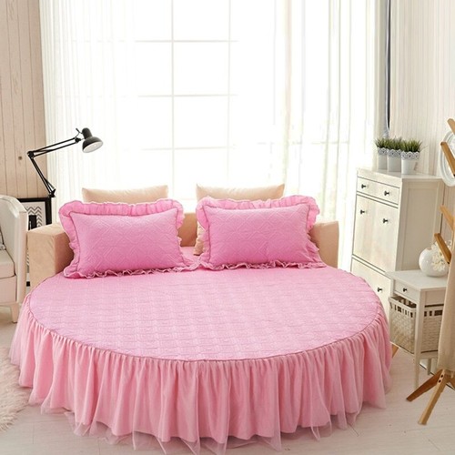 Round Fitted Sheet Cotton Quilted Bedspread Non-slip Mattress Cover Bed Skirts - Picture 33 of 37