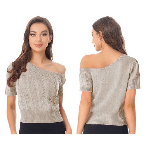 Womens Tops Stylish T-shirt Date Blouses Causal Hollow Out Fashion Knitted - Imagen 7 de 66