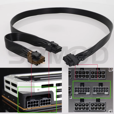 映像用ケーブル 12VHPWR PCI-e 16-pin to Dual 12-pin,60cm 12Vhpwr 2 x 8Pin To 16-Pin (12+4) 600W Pcie 5.0 ATX 3.0