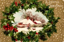 A Joyful Christmas Couple Walking Dog Holly John Winsch Back 1911 Postcard