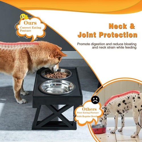 Pet Cat Dog Feeding Double Bowls Raised Elevated Feeder Dog Bowl Stand 2 Bowls - Picture 6 of 12