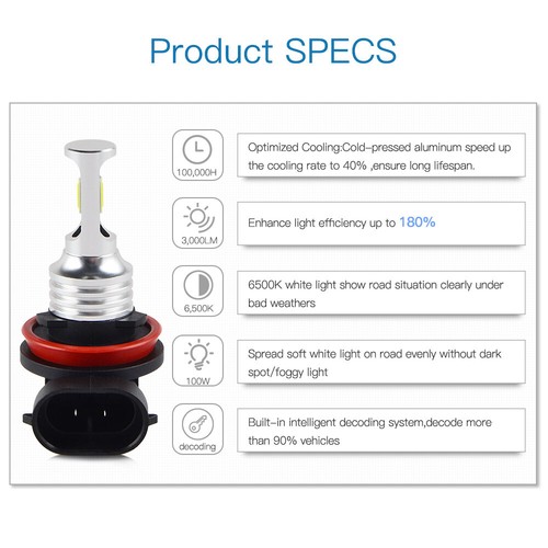 Kit de bombillas súper brillantes de faros LED H11 6000K blancas 8000LM haz alto/bajo - Imagen 7 de 12