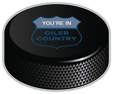 Edmonton Oilers Shield NHL Logo Hockey Puck Car Bumper Sticker - 3'',5'' or 6''