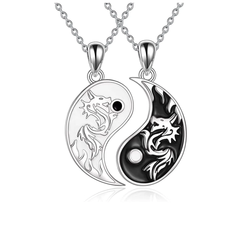 2 Pieces Yin Yang Friend Pendant Necklace Dragon Matching Unique Taichi  Fish Couple Necklace Cord Bff Friendship Bestie Engagement Bff Jewelry - -  | Fruugo AE