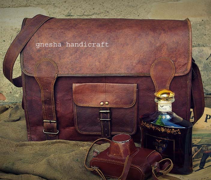 Men's Genuine Vintage Leather Messenger Shoulder Laptop Briefcase handmade bag