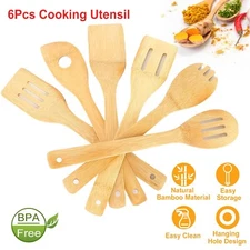 6 Pcs Wooden Cooking Utensil Kit Bamboo Kitchen Spatula Spoons Tools Wood Kit