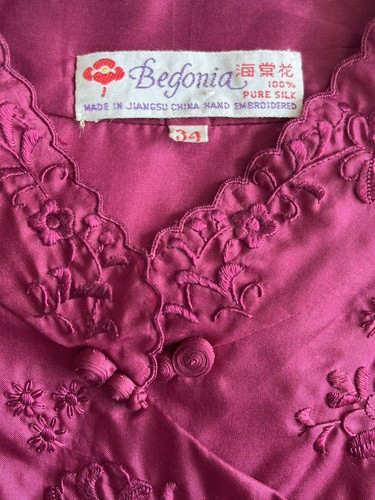Vintage Pink Chinoiserie Blouse - Size 10 - Begonia Magenta Chinese Oriental Top - Picture 7 of 9