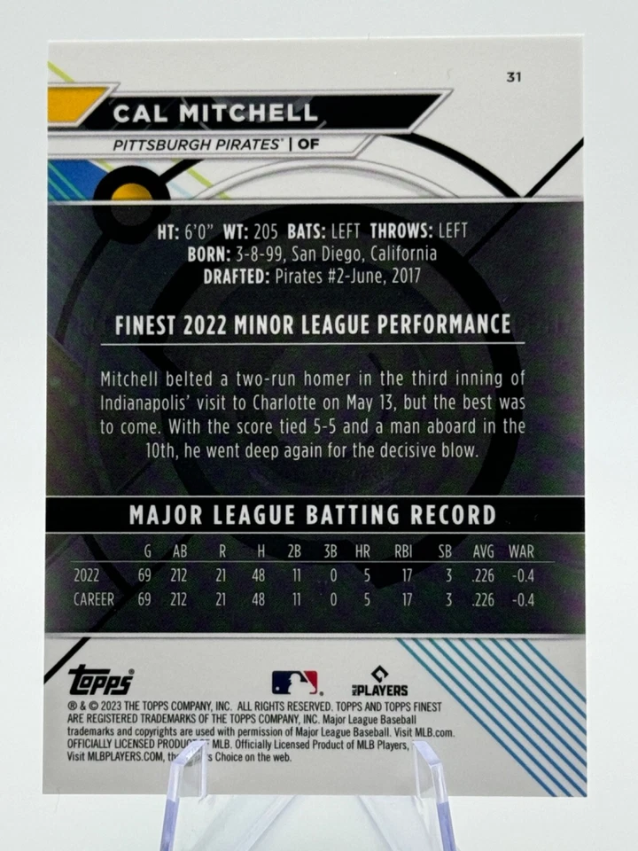 2023 Topps Finest #31 CAL MITCHELL (RC, SER) | Aqua Shimmer Refractor /175 - Image 2 of 2