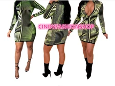 Women Paisley Stand Neck With Zipper Long Sleeve Bodycon Mini Pencil Dress #SD